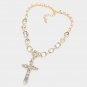 Gold Multi Crystal Stone Cross Pendant Chain Set Charm Necklace Rhinestone Bling