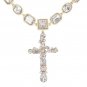 Gold Multi Crystal Stone Cross Pendant Chain Set Charm Necklace Rhinestone Bling