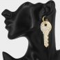Gold Rhinestone Key Shaped Cute Fashion Trendy Dangle Earrings Bling Jewelry 3"