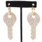 Gold Rhinestone Key Shaped Cute Fashion Trendy Dangle Earrings Bling Jewelry 3"