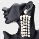 Gold Emerald Cut Crystal Dangle Earrings Fringe Chandelier Statement Jewelry