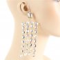 Gold Emerald Cut Crystal Dangle Earrings Fringe Chandelier Statement Jewelry