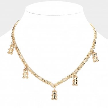 Gold Teddy Bear Charm Pendants Cute Girls Dangling Metal Chain Necklace Jewelry
