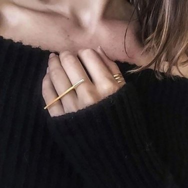 Gold Bar Geometric Line Statement Cocktail Ring Fashion Jewelry Sz 7 Minimalist