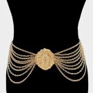 Gold Lionhead Medallion Chain Link Pendant Belt Metal Layered Fashion Statement