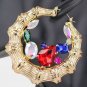Gold Crystal Round Bamboo Doorknocker Hoop Earrings Trendy Fashion Accessory