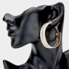 Gold Rhinestone Crystal 2" Round Hoop Earrings Circle Trendy Cute