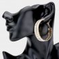 Gold Rhinestone Crystal 2" Round Hoop Earrings Circle Trendy Cute