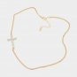 Gold Sideways Cross Pendant Necklace Chain Rhinestone Trend Statement Jewelry