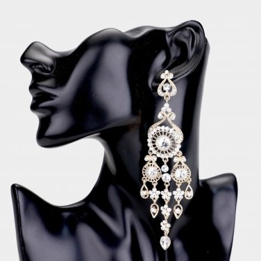 Gold Dangle Earrings Rhinestone Pave Crystal Chandelier Statement Jewelry