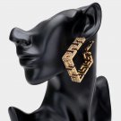 Gold Greek Key Patterned Rhinestone Crystal Square Hoop Earrings