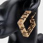 Gold Greek Key Patterned Rhinestone Crystal Square Hoop Earrings