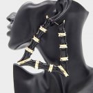 Black & Gold Triangle Bamboo Textured Cute DoorKnocker 3.5 Inches Hoop Earrings