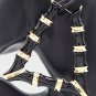 Black & Gold Triangle Bamboo Textured Cute DoorKnocker 3.5 Inches Hoop Earrings