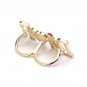 Gold Red Rhinestone Lipstick Heart 2 Finger Ring Statement Accessory Jewelry