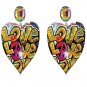 Heart Shaped Crystal Graffiti Dangle Earrings Cute