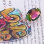 Heart Shaped Crystal Graffiti Dangle Earrings Cute
