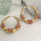 Pink Gold Rhinestone Crystal Butterfly Bamboo Fashion Jewelry Hoop Earrings