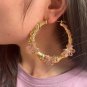 Pink Gold Rhinestone Crystal Butterfly Bamboo Fashion Jewelry Hoop Earrings