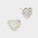 Silver Two Tone Heart Cubic Zirconia Stud Earrings Gold Fashion Accessories