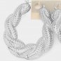 Silver Textured 14K Bamboo Doorknocker Hoop Earrings 3" Twisted Fashion