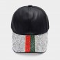 Black Green Red Colorblock Stripes Crystal Brim Baseball Cap Hat Fashion Style