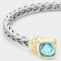 Aqua Blue Gold Cushion Square Stone Silver Cable Cuff Bracelet Jewelry