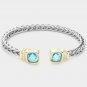 Aqua Blue Gold Cushion Square Stone Silver Cable Cuff Bracelet Jewelry