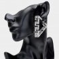 Silver Greek Key Patterned Rhinestone Crystal Triangle Hoop Earrings