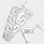 Silver Greek Key Patterned Rhinestone Crystal Triangle Hoop Earrings