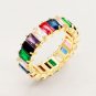 Colorful Gold Size 9 Baguette Crystal Cocktail Ring Fashion Statement Jewelry