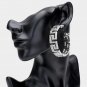 Silver Greek Key Patterned Rhinestone Crystal Bling Circle Round Hoop Earrings