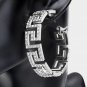 Silver Greek Key Patterned Rhinestone Crystal Bling Circle Round Hoop Earrings
