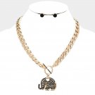 Black Elephant Pendant Charm Necklace Statement Crystal Rhinestone Link Chain