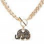 Black Elephant Pendant Charm Necklace Statement Crystal Rhinestone Link Chain