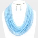Blue Multi Chain Bead Necklace and Earrings Set Layered Strand