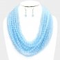 Blue Multi Chain Bead Necklace and Earrings Set Layered Strand