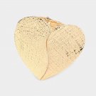 Gold Heart Metal Hinged Bracelet Fashion Jewelry Textured Statement Chunky Style