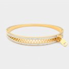 Gold Stainless Steel Metal Zipper Hinged Crystal Bangle Bracelet Statement