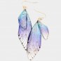 Lucite Blue Purple Dangle 3 Inch Butterfly Wing Earrings Cute Fun Charm Flake