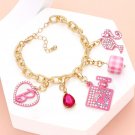 Pink Gold Beaded Barbie Charm Teardrop Crystal Bracelet B Monogram Perfume Heart