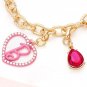 Pink Gold Beaded Barbie Charm Teardrop Crystal Bracelet B Monogram Perfume Heart