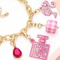 Pink Gold Beaded Barbie Charm Teardrop Crystal Bracelet B Monogram Perfume Heart