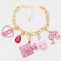 Pink Gold Beaded Barbie Charm Teardrop Crystal Bracelet B Monogram Perfume Heart