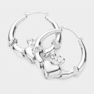 Silver Claddagh Heart Hoop Earrings Cute Crown Metal Design
