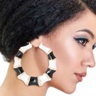 Black and White Bamboo Door Knocker Earrings Round Hoop Large Trendy Jewelry