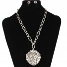 Silver Chain Lion Head Pendant Link Necklace Statement Jewelry