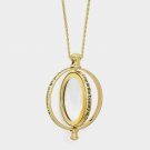 Long Gold Revolving Magnifying Glass Pendant Necklace Chain Statement Jewelry