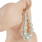 Large Cream Ball Pearl Hoop Earrings 3.25" Beaded Jewelry Cluster Big Teardrop