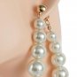 Large Cream Ball Pearl Hoop Earrings 3.25" Beaded Jewelry Cluster Big Teardrop